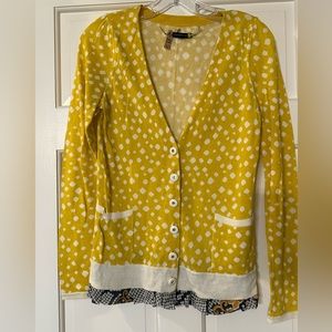 Leifsdottir (Anthropologie) Yellow and White Print XS Cardigan